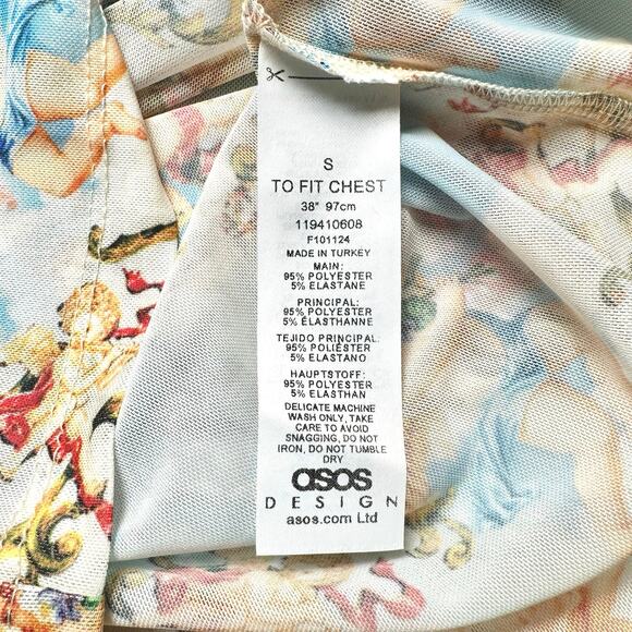 ASOS Design | Men | Rococo Floral Angels LS Sheer Mesh Muscle Shirt | Size Small - Picture 9 of 12